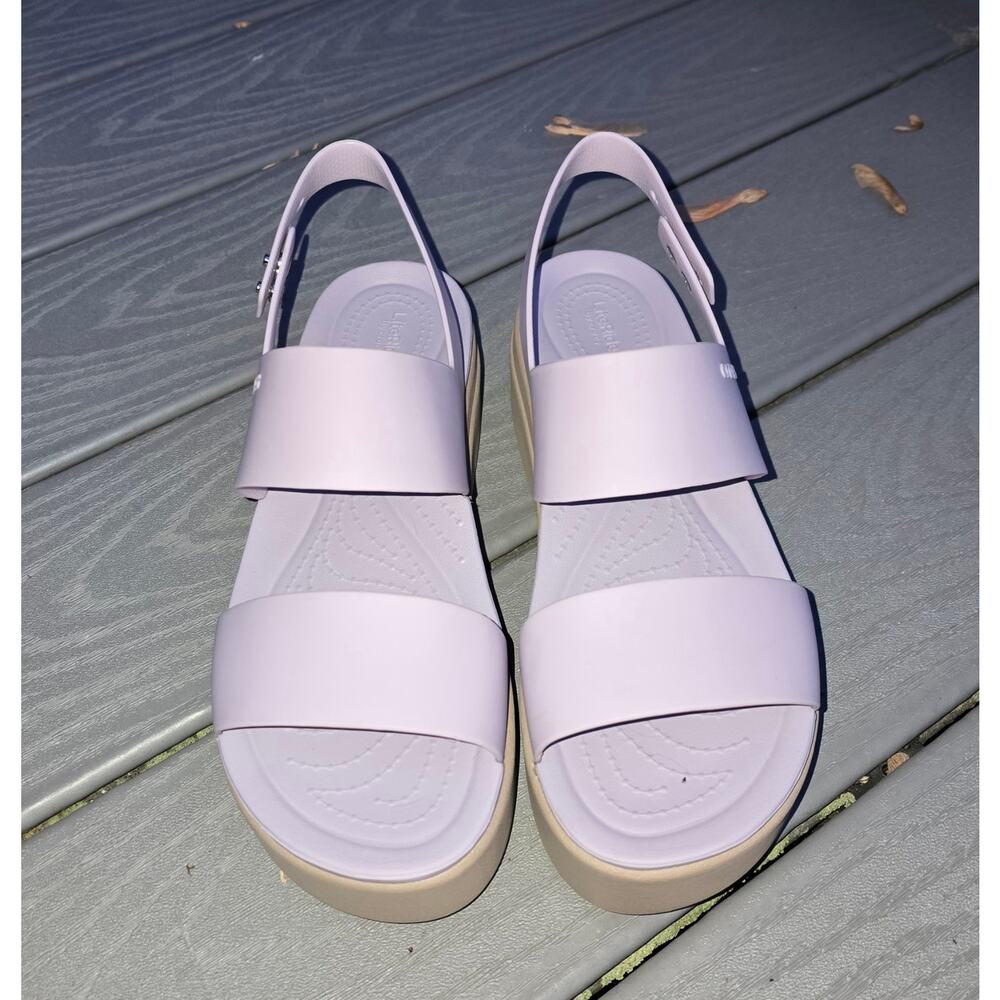 Crocs Women's Brooklyn Low Wedge Sandals Purple/Beige, Size 8